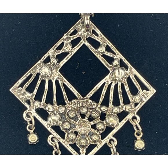 Vintage Silver Tone Dangle Earrings Clip Clear Rhinestones 2.5" - Picture 6 of 13